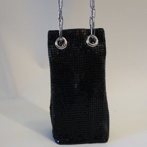 Womens Whiting and Davis Black Silver Metal Mesh Chain Mini Evening Handbag *
